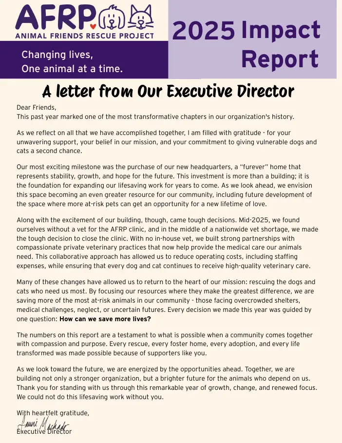 Animal Friends Rescue Project report cover