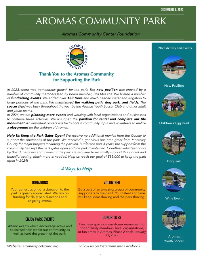 Aromas Community Center Foundation report cover