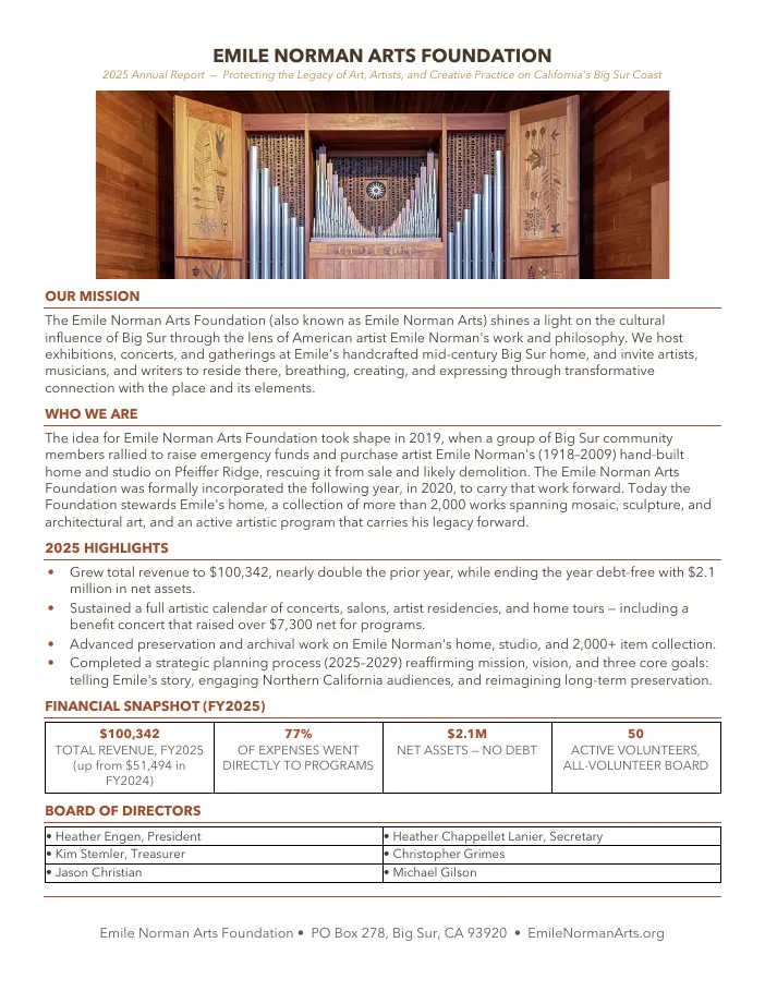 Emile Norman Arts Foundation report cover