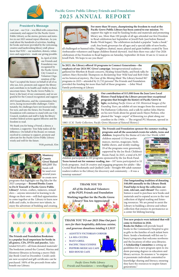 Pacific Grove Public Library Friends and Foundation report cover