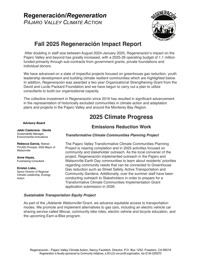 Regeneración - Pajaro Valley Climate Action report cover