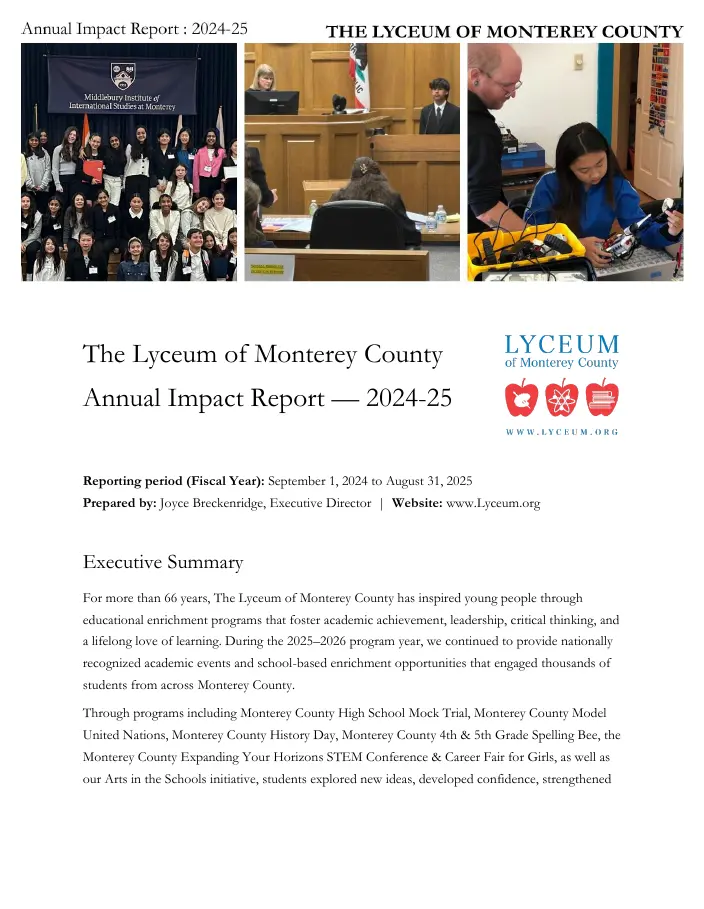 The Lyceum of Monterey County report cover